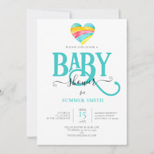 COLORFUL RAINBOW HEART GENDER NEUTRAL BABY SHOWER INVITATION
