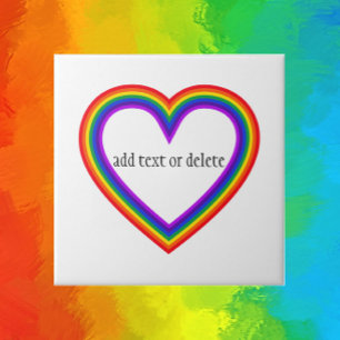 Colorful Rainbow Heart Pride Tile with Custom Text