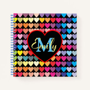 Colorful Rainbow Hearts Pattern Personalised Notebook