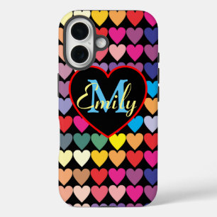 Colorful Rainbow Hearts Personalised iPhone 16 Case