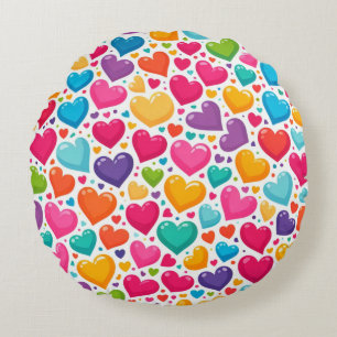 Colorful rainbow hearts Valentines Round Pillow