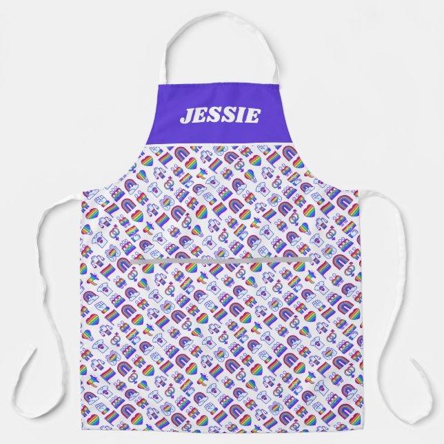 Colorful Rainbow Icon Patterns Apron (Front)