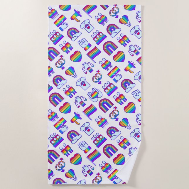 Colorful Rainbow Icon Patterns Beach Towel (Front)