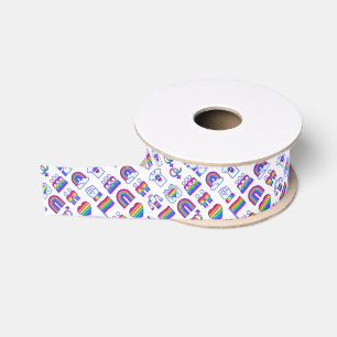 Colorful Rainbow Icon Patterns Grosgrain Ribbon