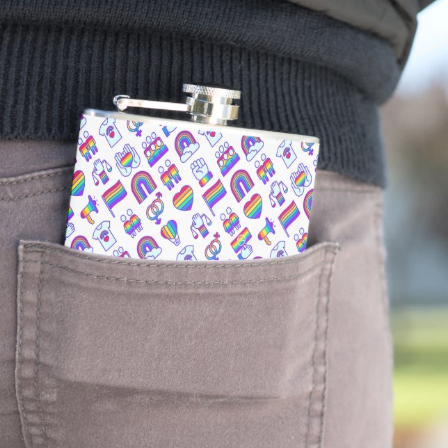 Colorful Rainbow Icon Patterns Hip Flask (In Situ)