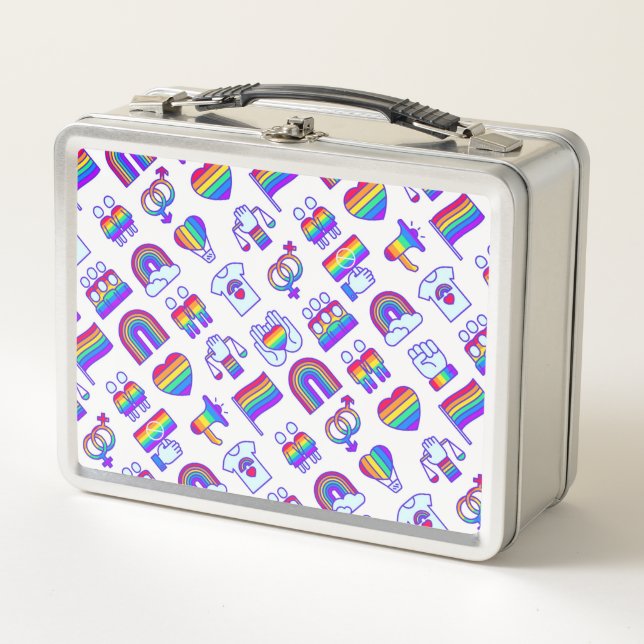 Colorful Rainbow Icon Patterns Metal Lunch Box (Front)
