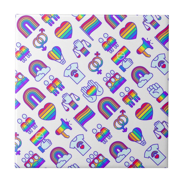 Colorful Rainbow Icon Patterns Tile (Front)