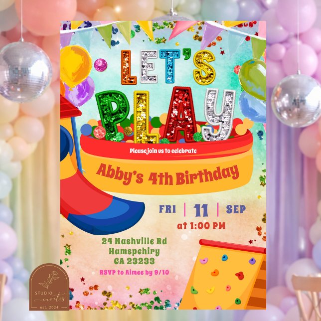 colorful rainbow indoor playground kid's birthday invitation (Creator Uploaded)