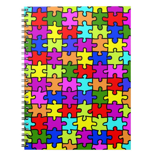 Colorful rainbow jigsaw puzzle pattern notebook (Front)