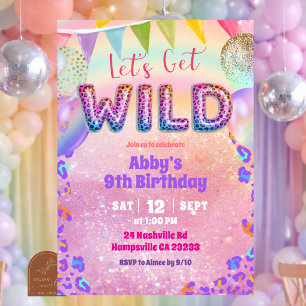 Colorful Rainbow Leopard Let's Get Wild Birthday I Invitation
