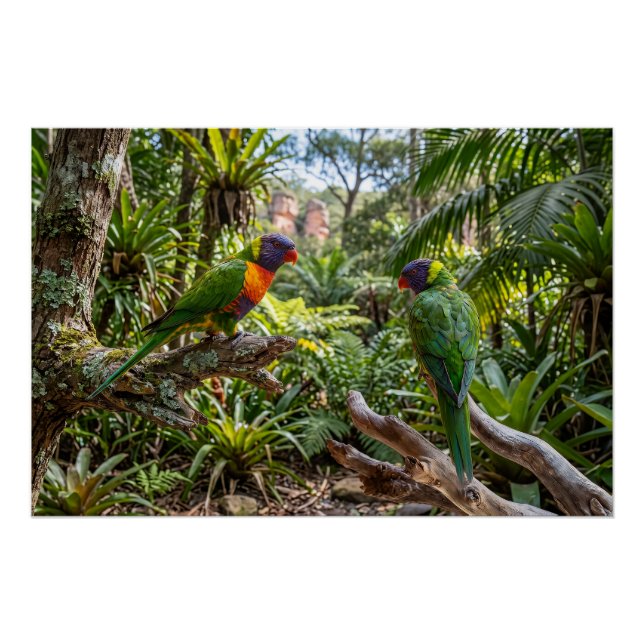 Colorful Rainbow Lorikeets Poster (Front)