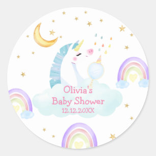 Colorful Rainbow Moon Star Unicorn Baby Shower Classic Round Sticker