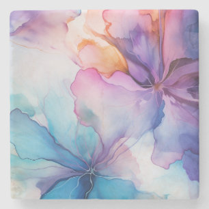 Colorful Rainbow Mosaic Watercolor Marble Coaster