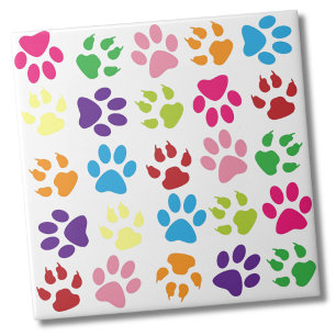 Colorful Rainbow Paw Print Pattern Tile