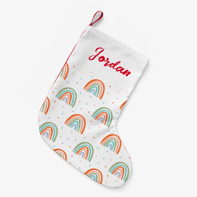 Colorful Rainbow Polka Dot Pattern Small Christmas Stocking (Front (Hanging))