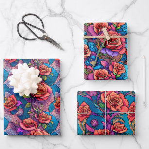 Colorful Rainbow Roses Flora Wrapping Paper