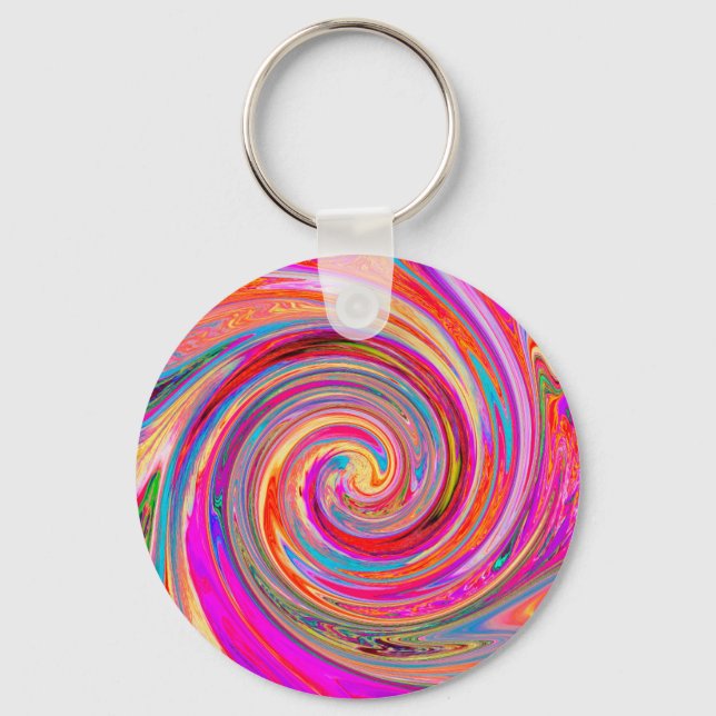 Colorful Rainbow Swirl Retro Abstract Design Keychain (Front)