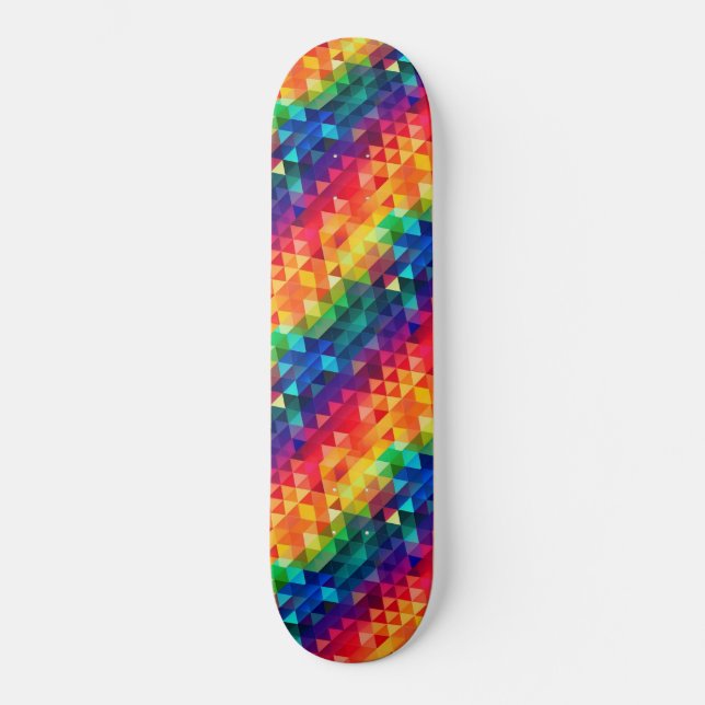 Colorful Rainbow Triangle Repeating Shape Pattern Skateboard (Front)