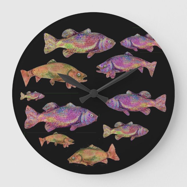 COLORFUL RAINBOW TROUT LARGE CLOCK (Front)