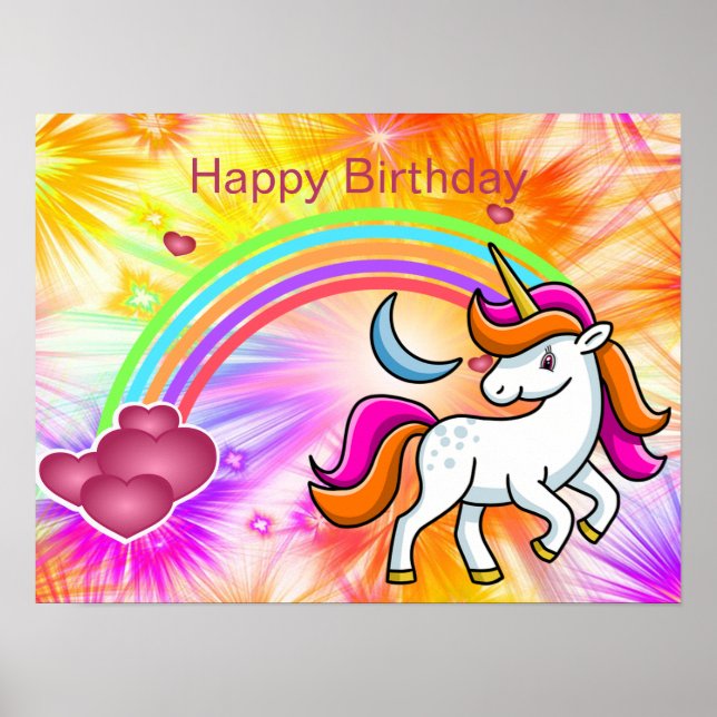 Colorful, Rainbow, Unicorn, Fireworks, Birthday Poster (Front)