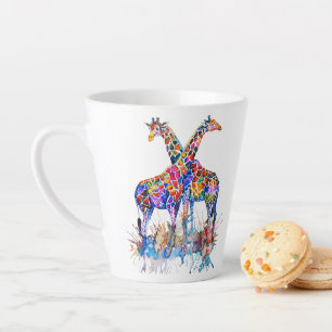Colorful Rainbow Watercolor Giraffes Personalized Latte Mug