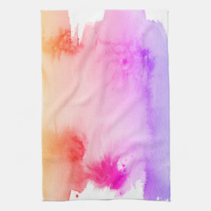 Colorful Rainbow Watercolor Splotches Abstract Art Kitchen Towel