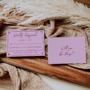 Colorful Raspberry Pink Hand Written Retro Wedding RSVP Card