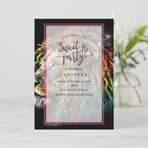 Colorful Rasta Lion with Headphones                Invitation