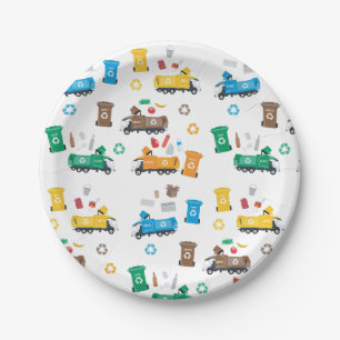 Colorful Recycling Garbage Trucks & Bins   Paper Plate