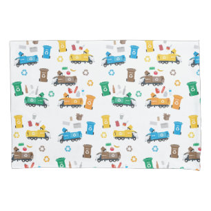 Colorful Recycling Garbage Trucks & Bins  Pillowcase