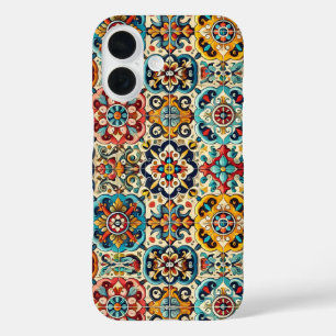 Colorful Red and Blues Mexican Tiled Personalized iPhone 16 Case