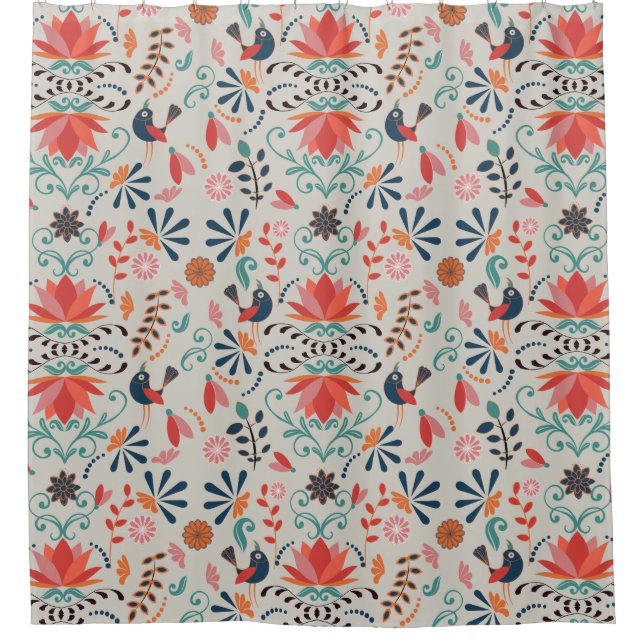 Colorful red floral blue birds folk art pattern (Front)