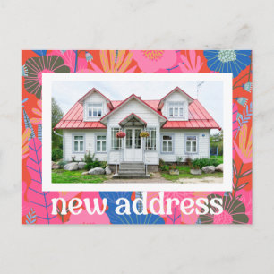 Colorful Red Floral We Moved New Home Moving Photo Postcard