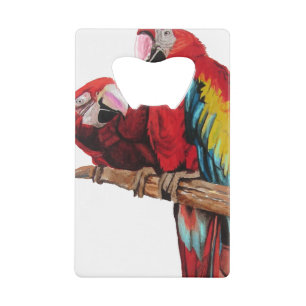 Colorful Red Macaw Watercolor Painting Design Credit Card Bottle Opener