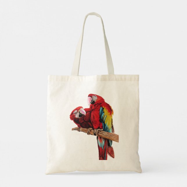 Colorful Red Macaw Watercolor Painting Design Tote Bag (Back)