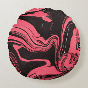 Colorful red marble ink paper textures on white ba round pillow