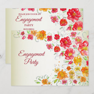 Colorful Red Yellow Pink Floral Engagement Party Invitation