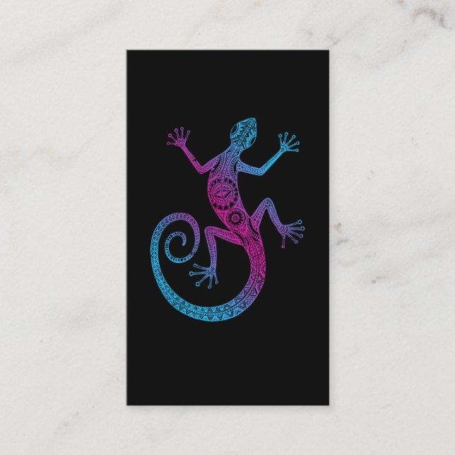 Colorful Reptile Tribal Gecko Lizard Lover Business Card (Front)