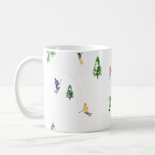 Colorful retro apline skiers illustration coffee mug