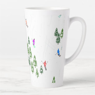 Colorful retro apline skiers illustration latte mug