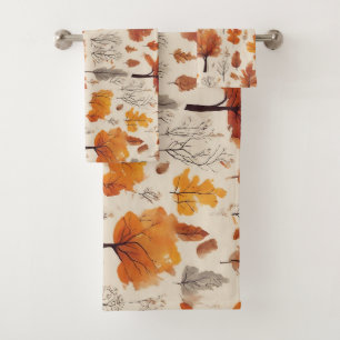 Colorful retro autumn pattern bath towel set