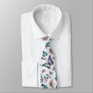 Colorful retro butterflies pattern tie