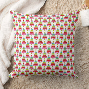 Colorful Retro Christmas Tree Pattern Throw Pillow