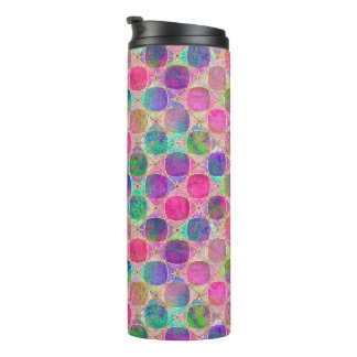 Colorful Retro Circle Pattern with Golden Details Thermal Tumbler