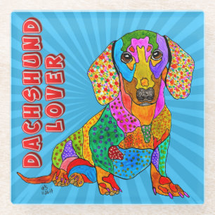 Colorful Retro Dachshund Lover Glass Coaster