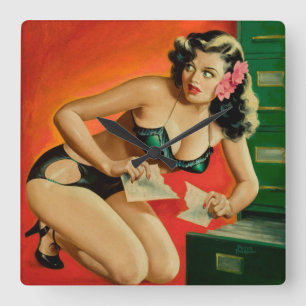 Colorful Retro Femme Fatale Wall Clock