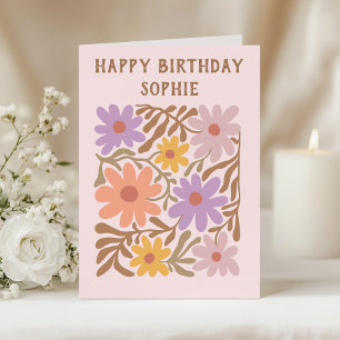 Colorful Retro Floral Birthday Card