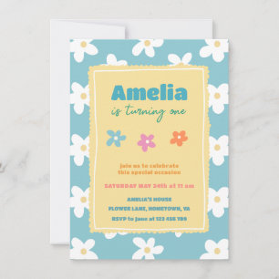 Colorful Retro Floral Birthday Party Invitation