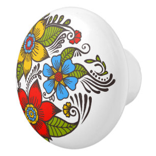 Colorful Retro Floral Ceramic Knob