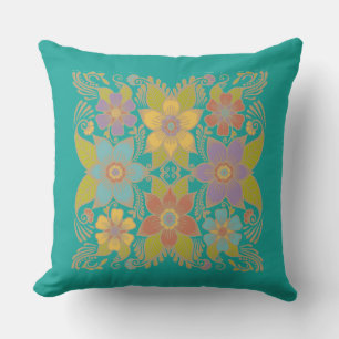 Colorful Retro Floral  Outdoor Pillow